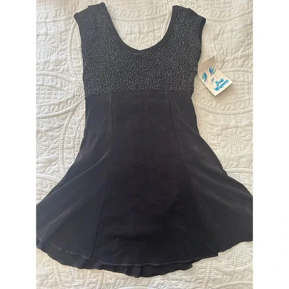 Vintage Body Wrappers Preteen Black Glitter Slinky Slip Dance Dress Leotard NEW
