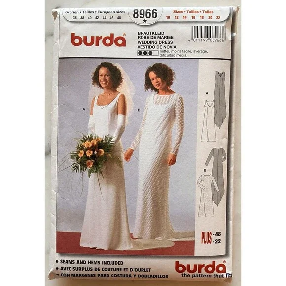 Burda Pattern 8966 Women's Wedding‎ Dress Size 10-12-14-16-18-20-22 Uncut FF