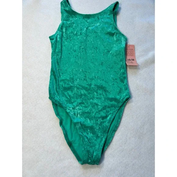 Jenni Rose Body Basics Kids Green Crushed Velvet Leotard Dance Gymnastics 14-16