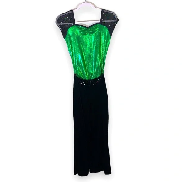 A Wish Come True Yeah! Green Black Leotard Pant Dance Costume Set Girls LC 12-14