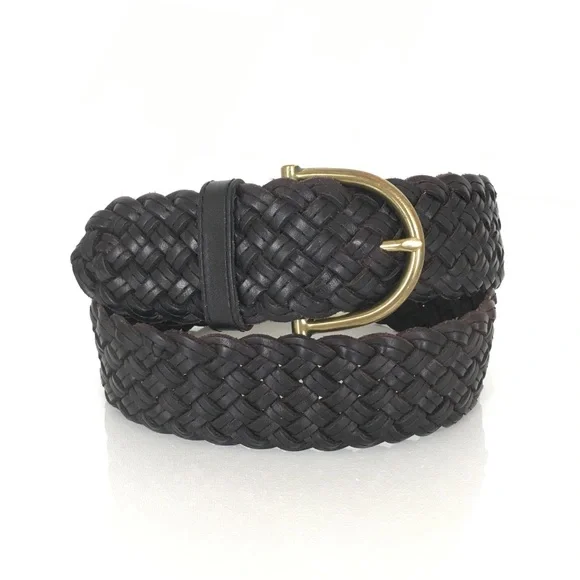 Lauren Ralph Lauren Black Woven Leather Belt NEW Women’s Size Medium NWT