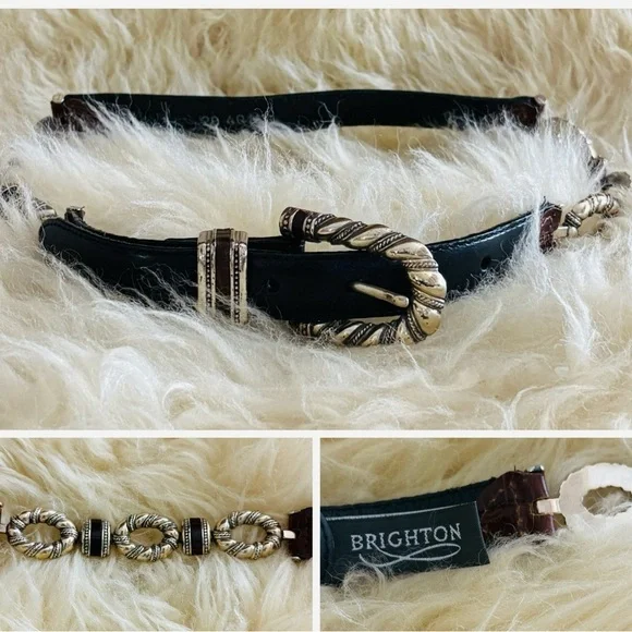 Brighton Black Leather with Silver Linked Sides and Buckle Belt