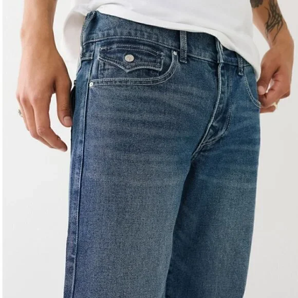 True Religion Geno SN Flap Relaxed Slim Blue Men's Size 33 X 32 Jeans NEW $159