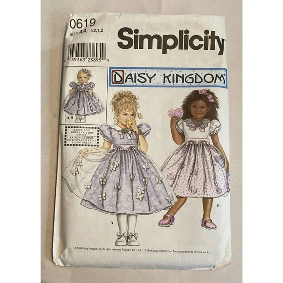 SIMPLICITY PATTERN 0619 DRESSES GIRLS SIZES 1/2 1 2 DOLL 18