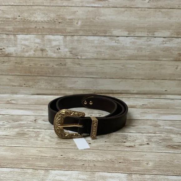 SHEIN Brown Belt with Gold Buckle‎