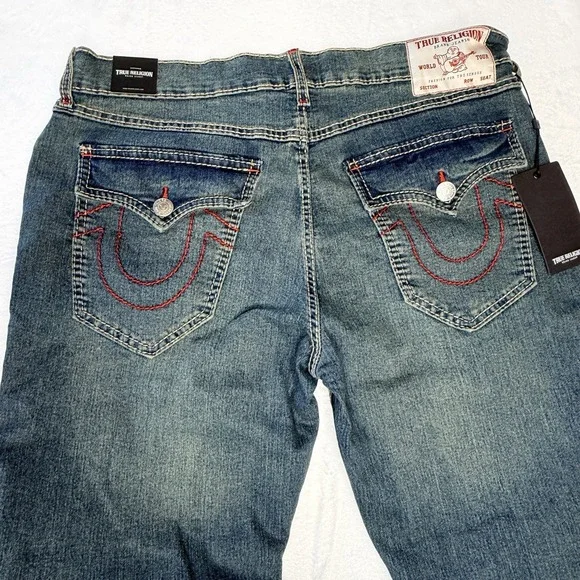 True Religion Geno Big T Flap Relaxed Slim Jeans 36x32 NWT Red Stitch Y2K Skater