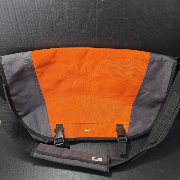 Nike Messenger Bag Orange Gray Nylon Vintage Y2K Crossbody Large Biking Backpack