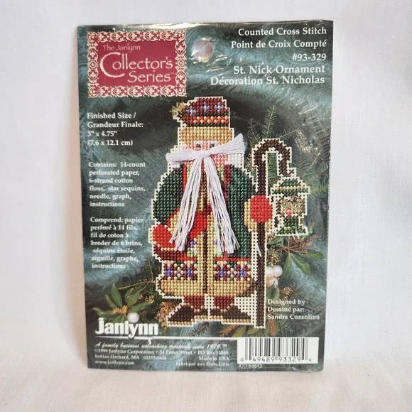 NIP Janlynn Counted Cross Stitch Kit St. Nick Vintage Christmas Ornament‎ 93-329