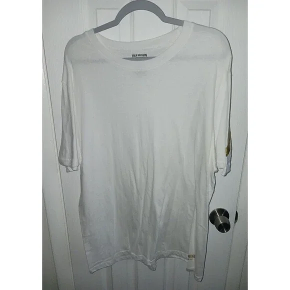 True Religion T Shirt Men's Tee Extra Large XL White with Gold‎ Logo Crew Neck *