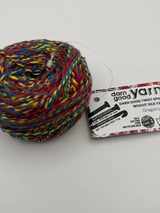 Darn Good Yarn. Twist Sport Wight Silk & Fancy Twist Silk Dragons Tail New