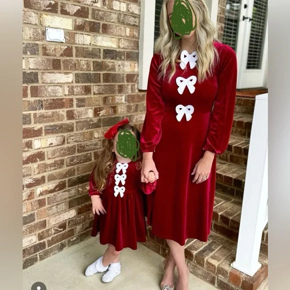 classic Southern Smocks Velvet Womens XXL bow detail dress