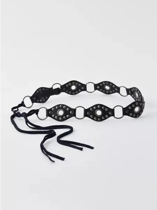 Urban Outfitters studded Black Eyelet Lace-Up Belt Sheep Leather sz M/L Western