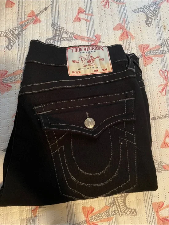 True Religion Black Denim Jeans with Contrast Stitching