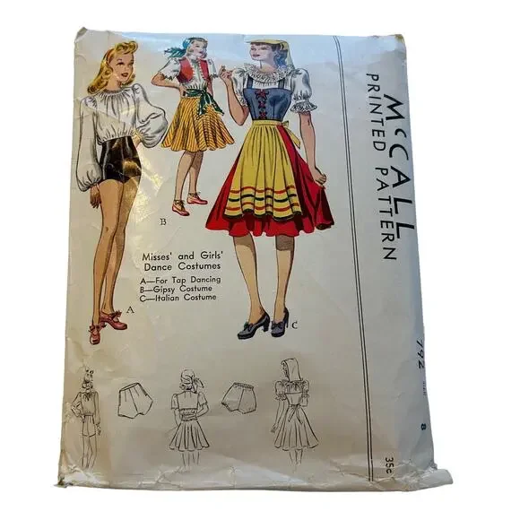 McCall Vintage 1940's‎ Pattern #792 Misses/Girls Dance Costumes Size 8