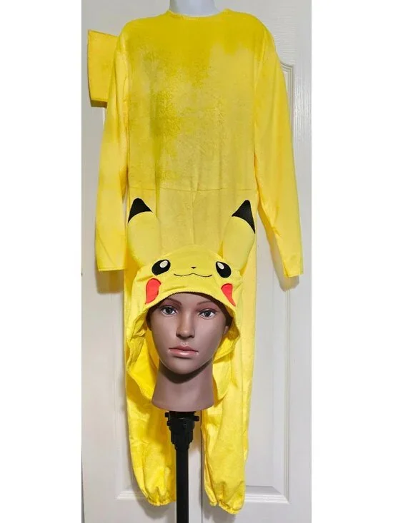 Pokemon Pikachu Costume Kids 4-6 Plush Hat Jumpsuit Tail Halloween Disguise NEW