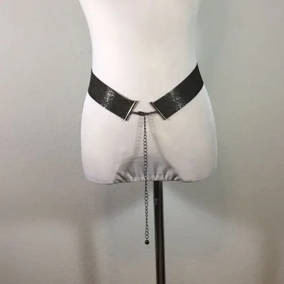 Belt Vintage Y2K Mesh Silver-tone Belt Claw clasp Adjustable Chain Sparkly