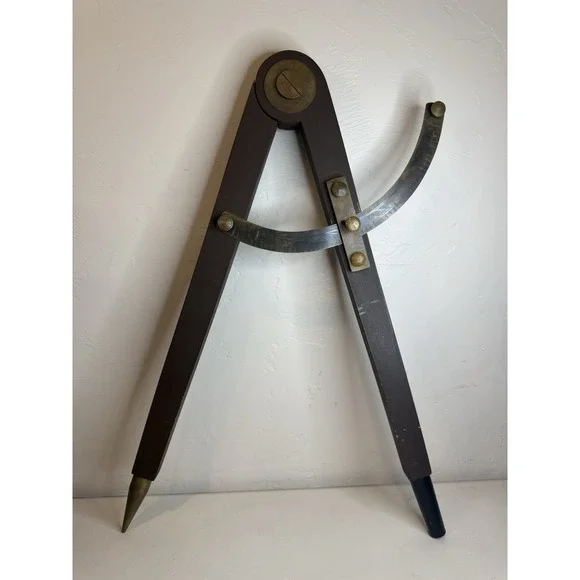 VTG Wood Drafting Compass Academics Brass Wing Divider Scribe Decor Compass