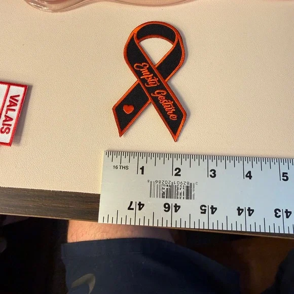 Awareness Ribbon Patch Black Orange Heart Embroidered Iron On Sew‎ On
