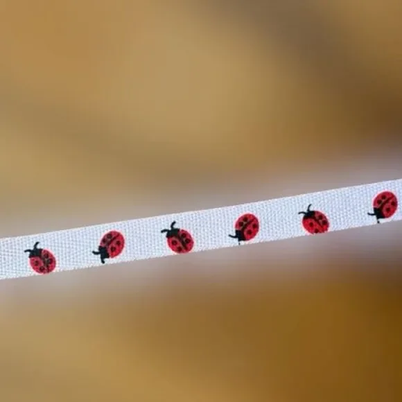 Pink Polyester Ribbon with Red Lady Bugs  ****ALL RIBBONS BUY 2 GET 1 FREE DEAL*