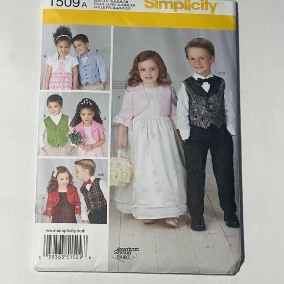 Simplicity 1509 Sewing Pattern Child Unisex Uncut Vest Bolero Bow Tie