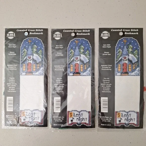 Lot 3 NMI Needle Magic Counted Cross Stitch Bookmark Kit Christmas SILENT NIGHT