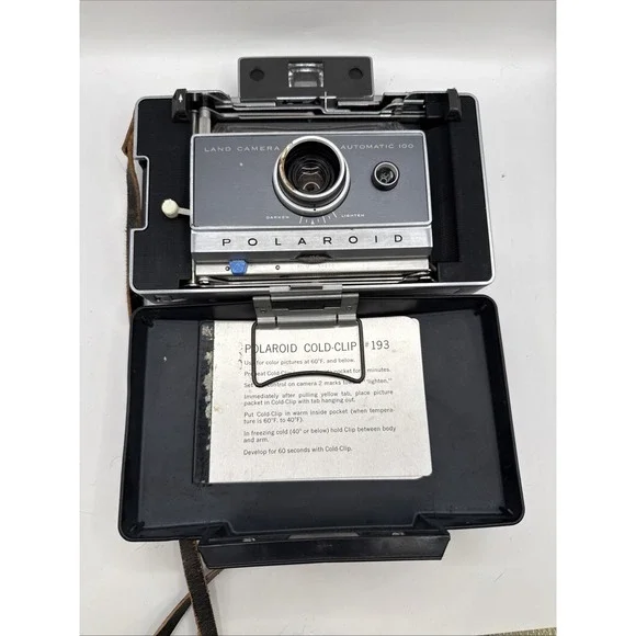 Vintage Polaroid Land Camera Model 100 w/ Original Strap And Case UNTESTED