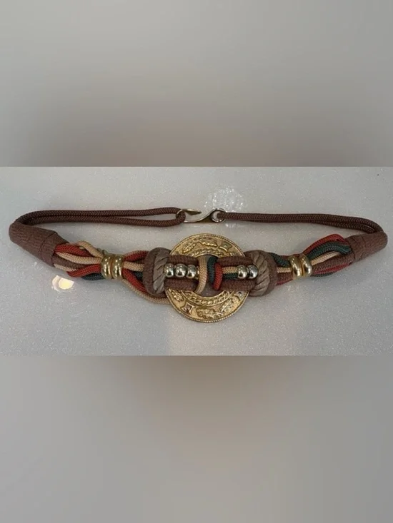 Vintage 70’s 80’s Belt Braided Multicolor Gold Accents Eccentric Grandma Chic