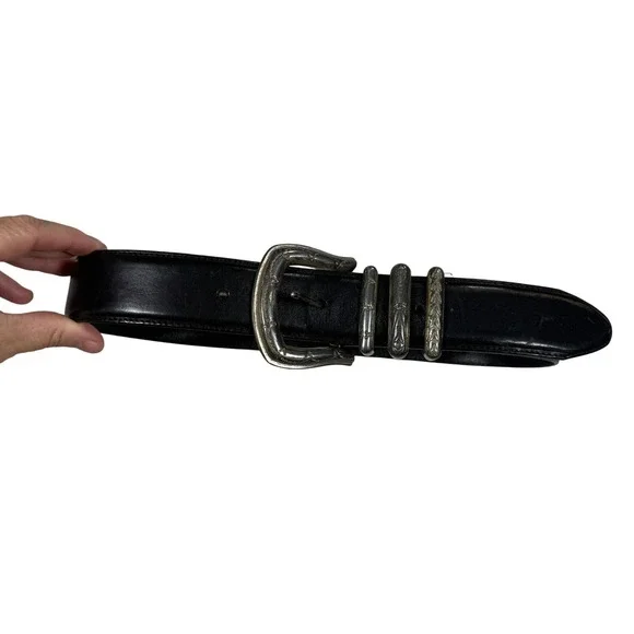 Nordstrom Western Belt Womens 28 Black Leather Silver Engraved Hardware