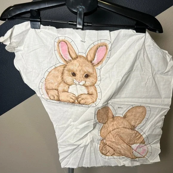 Vintage Bunny Cut Sew Fabric Panel Rabbit Plush Craft Kit 8 Inch Toy Pillow