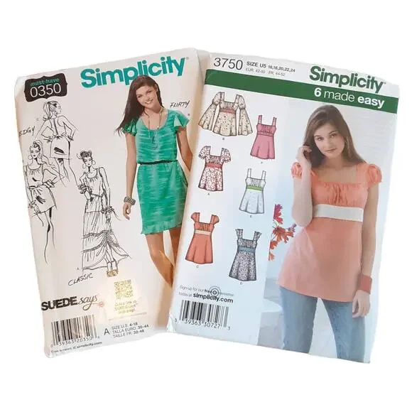 Simplicity 0350 3750 Misses Dress Top Variations Bell Sleeves Sz 16 18 20 22 24