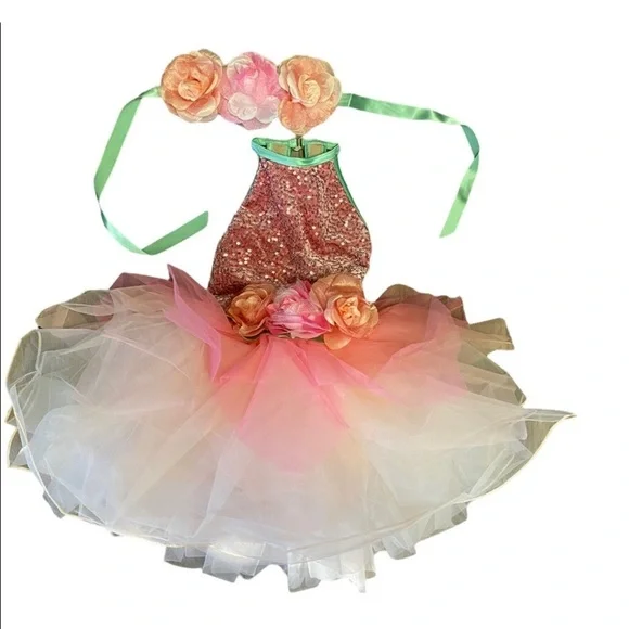 {Weissman} Floral tutu ballet costume dress with floral ribbon headband
