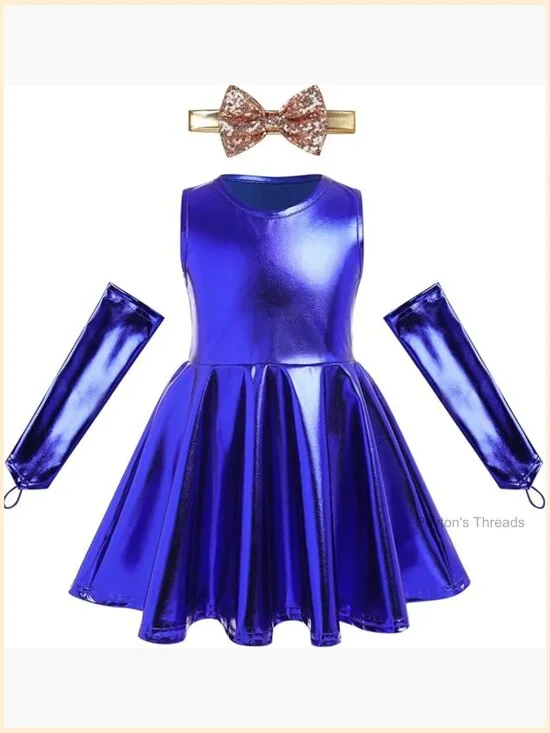Toddler Metallic Pleated Dance Dress with Arm Sleeves