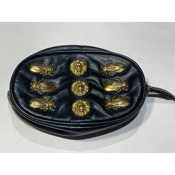 belt purse pouch funny pack embellished with metal lion heads & Flies