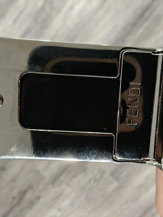 🐢 Fendi Silver and Black Logo Plate Belt Buckle Vintage