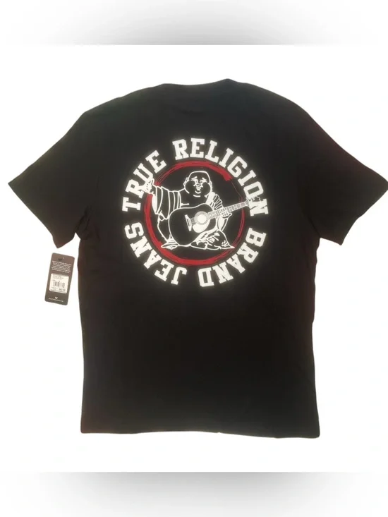 Sz Med True Religion Black Tee with White & Red Buddha Graphic