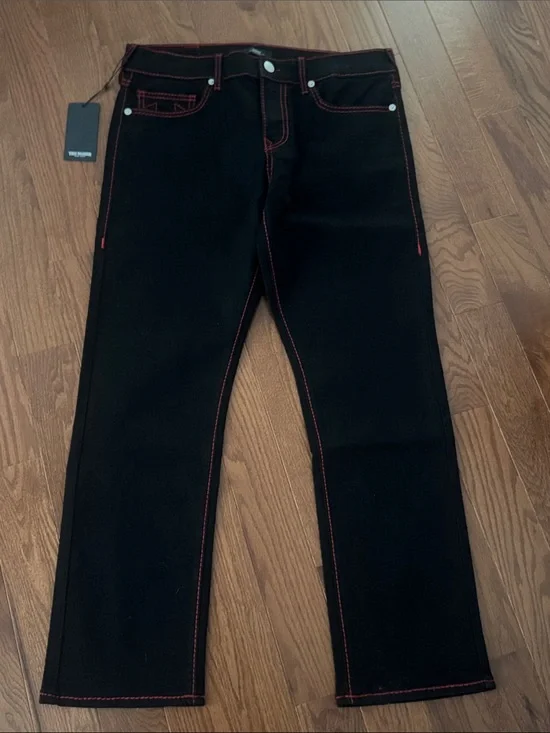 True Religion Black Jeans with Red Contrast Stitching