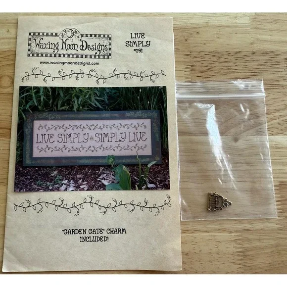 Live Simply, Simply Live Waxing‎ Moon cross stitch pattern Chart w Charm
