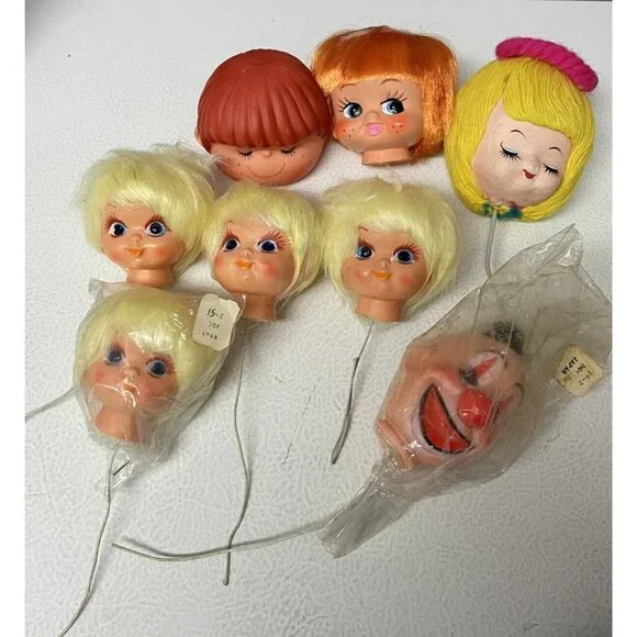 Vintage Doll HEADS Japan Korea Mixed Lot Boy Girls Clown Crafting