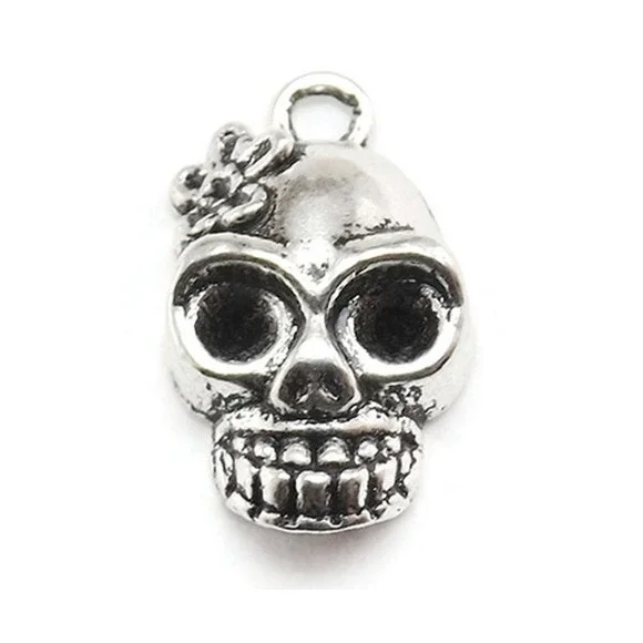 5pcs Silver Skull‎ Charms, Day of the Dead Skull Charms, silver tone metal