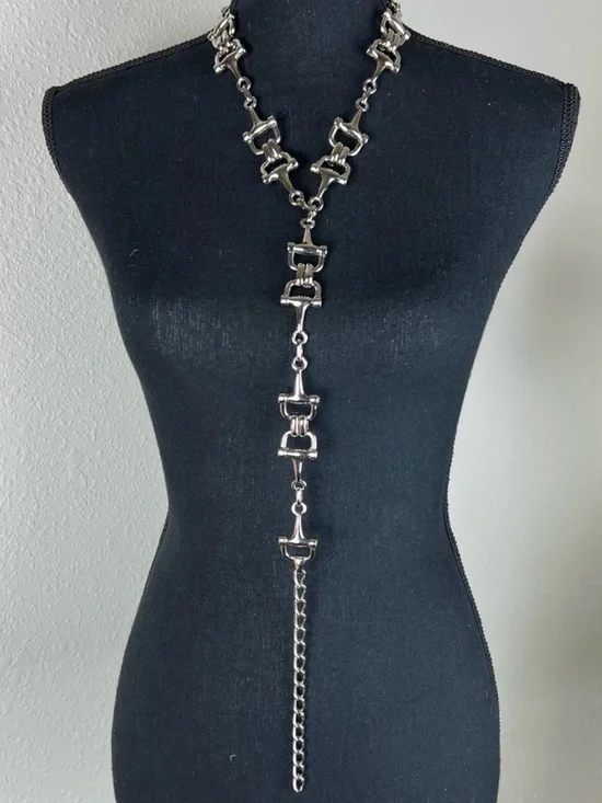ESCADA Women’s Silver Tone Adjustable Equestrian Chain Link Horse Bit Belt