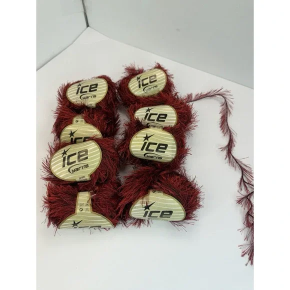 Ice Yarns Eyelash Soft Made in Turkey 50g Each Skeins Lot of 8 Red