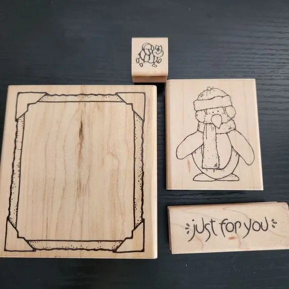 D.O.T.S Wooden Block Stamp Set 4 Stamps Various Designs