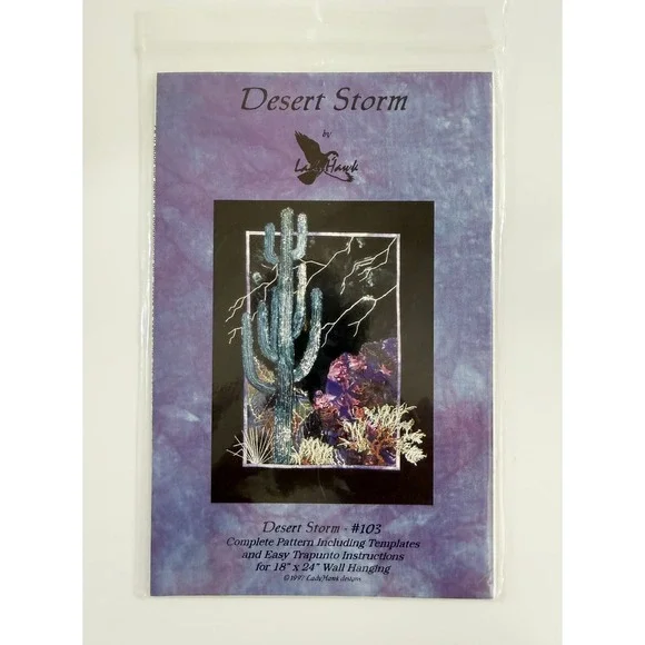 LadyHawk Designs Desert Storm #103 Pattern Purple Cactus Wall Hanging Trapunto