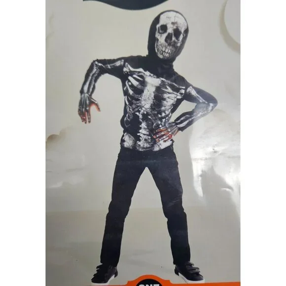 Kids Skeleton Costume Glows Under Blacklight Shirt & Mask One Size Ages 3+