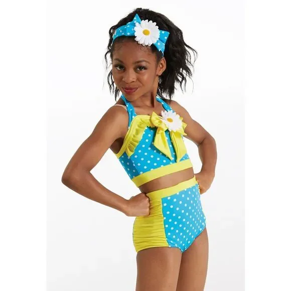 WEISSMAN Dive In The Pool Retro Two Piece Dance Costume Rhinestones Added