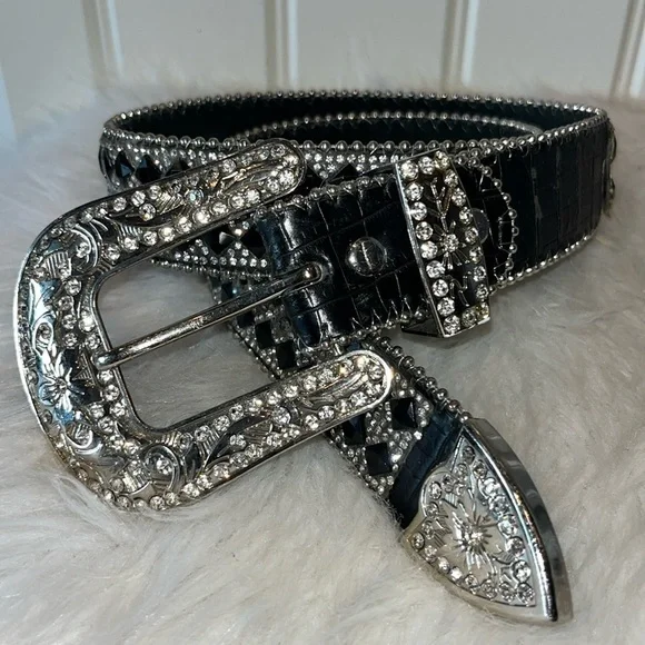 Bling embellished sparkly statement leather western cowgirl belt S/M