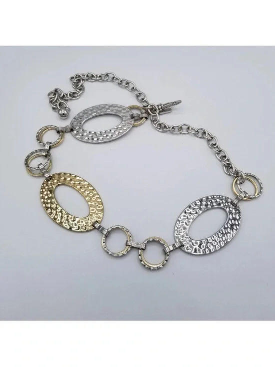 Belt Hammered Silver & Gold Tone Adjustable Chain 50 in by Chicos