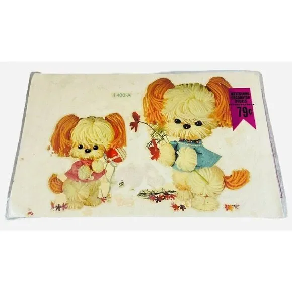 NOS Vintage 1970s Meyercord Decal Puppy Dogs Yarn Flowers Kawaii Kitschy FLAW