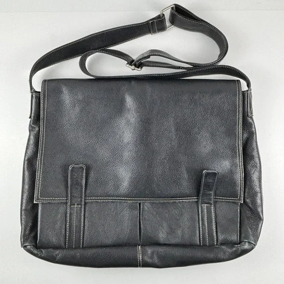Latico Messenger Bag Unisex Large Black Leather‎ Crossbody Work Laptop