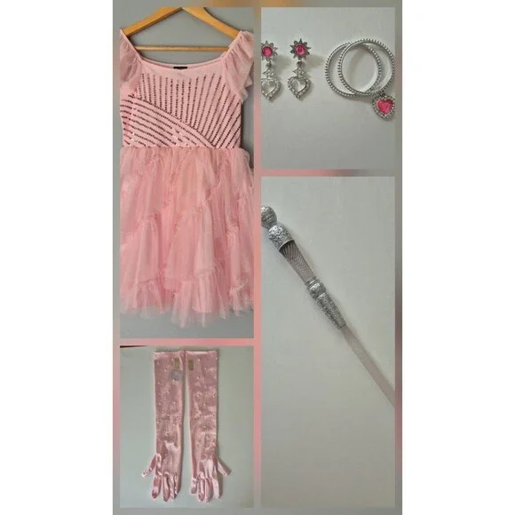Universal Studios Wicked Glinda 6 PC Deluxe Costume Set Girls 10/12 Dress Gloves